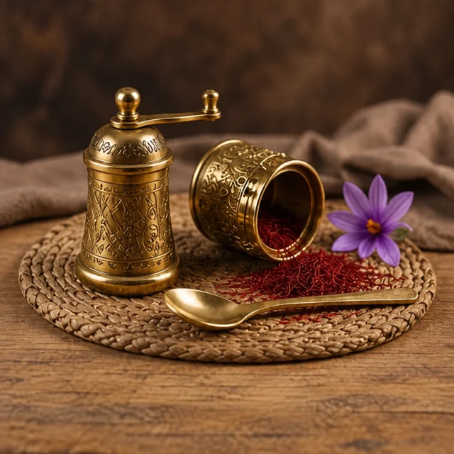 زعفران ساب زرساب برنجی همراه قاشق برنجی